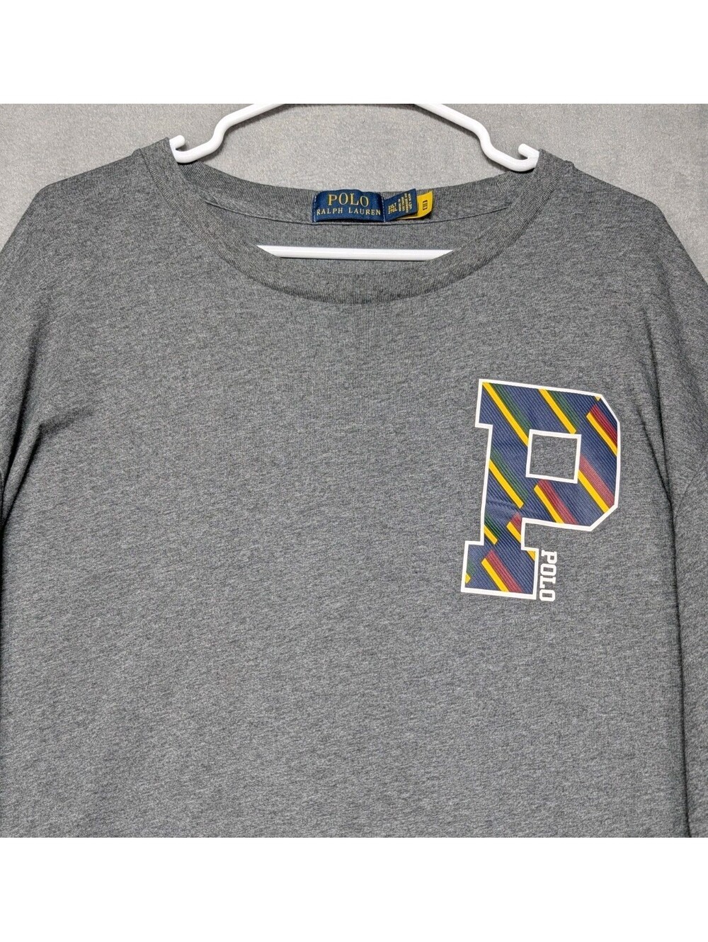 Polo Ralph Lauren Mens 2XLT Gray Long Sleeve T Shirt Big Tall Graphic P Logo Tee